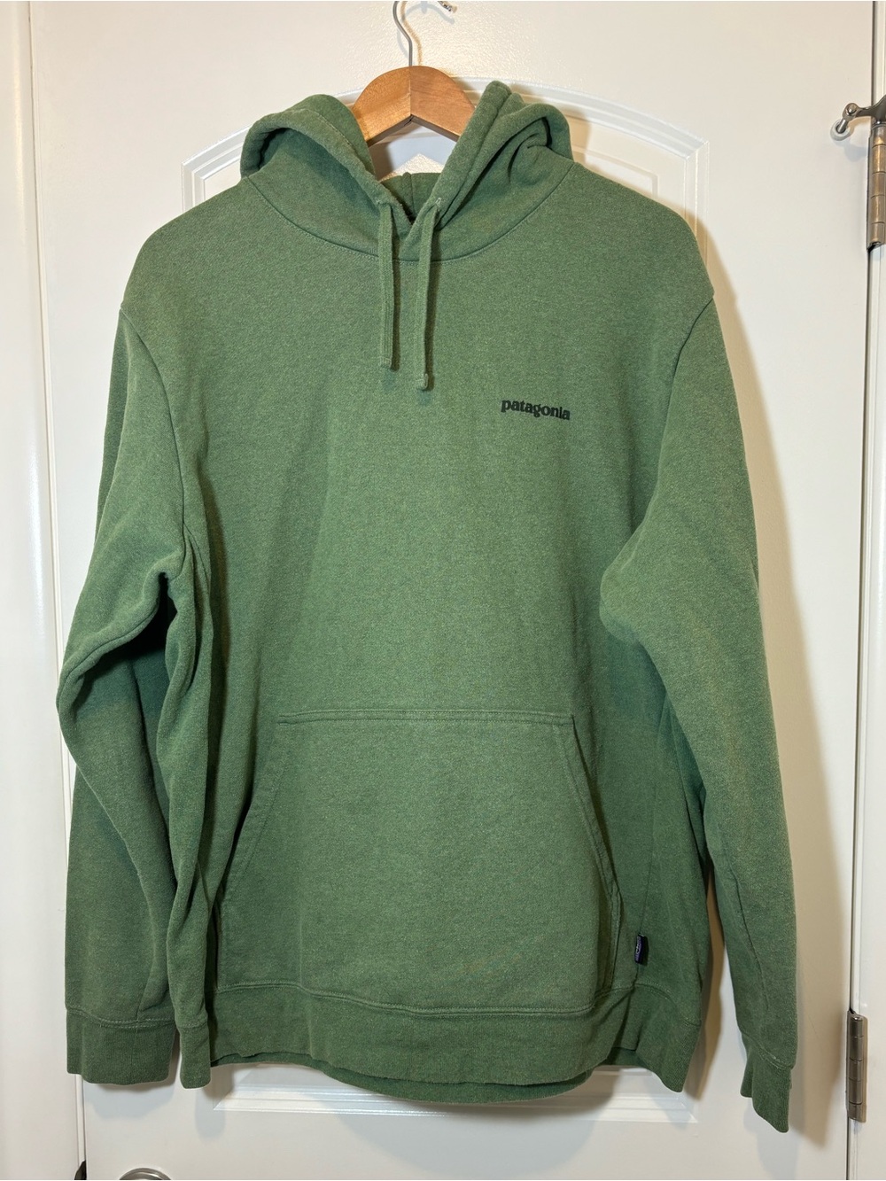 Patagonia Unisex Olive Green Hoodie with Navy Collar Trim #588